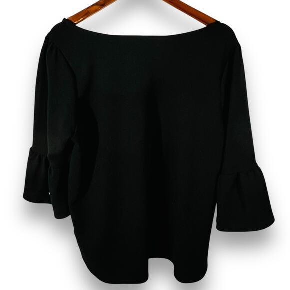 Green Envelope Popover Top Black Bell Sleeve Size 1X - Picture 3 of 8